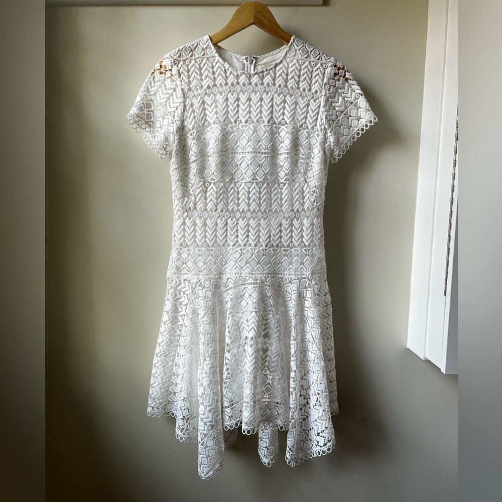 SHOSHANNA Anthropologie Laguna Lace Handkerchief Dress Asymmetrical Drop Waist 2